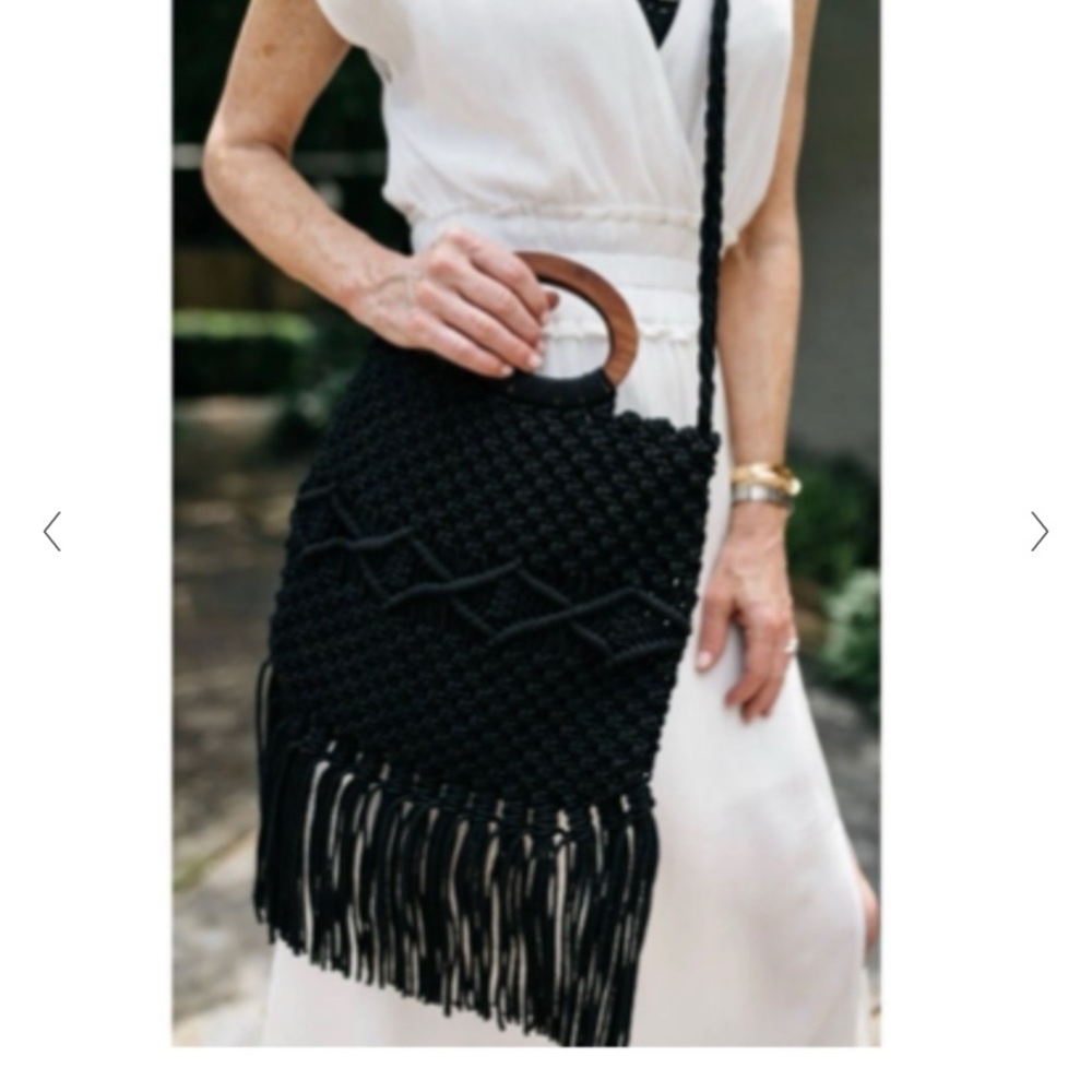 Danielle Nicole Black Macrame Handbag - image 1